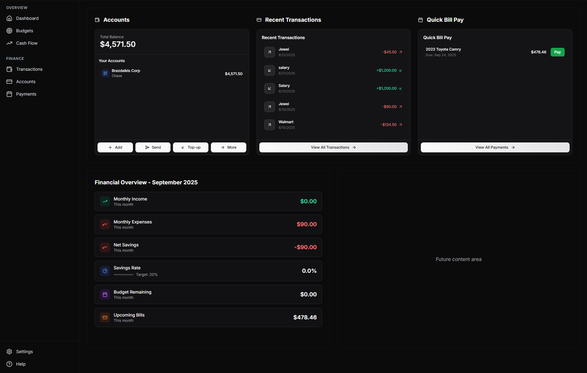 MoneyTrak Dashboard Screenshot